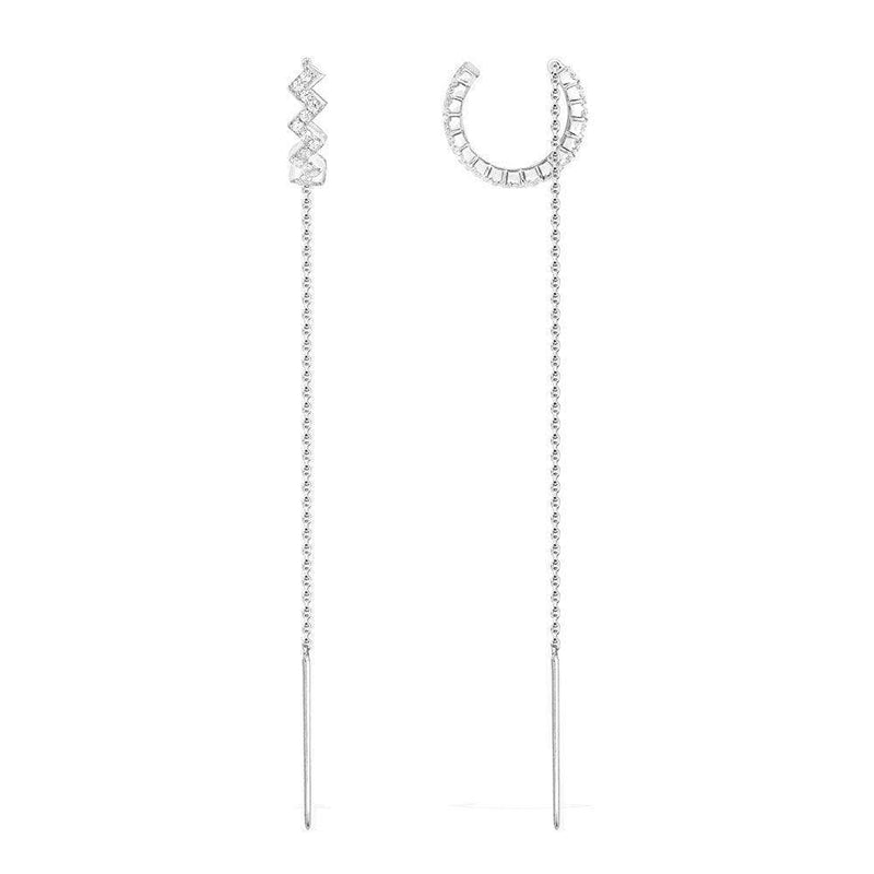 Up And Down Drop Ear cuff with Chain - Silver