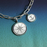 Compass Medal with Navy & Lagoon Stones (Clippable) -  White Silver