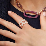 APM Monaco Large Pink and White Chain Ring in pink silver