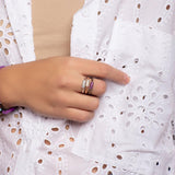 APM Monaco Large white link hoop ring in pink silver